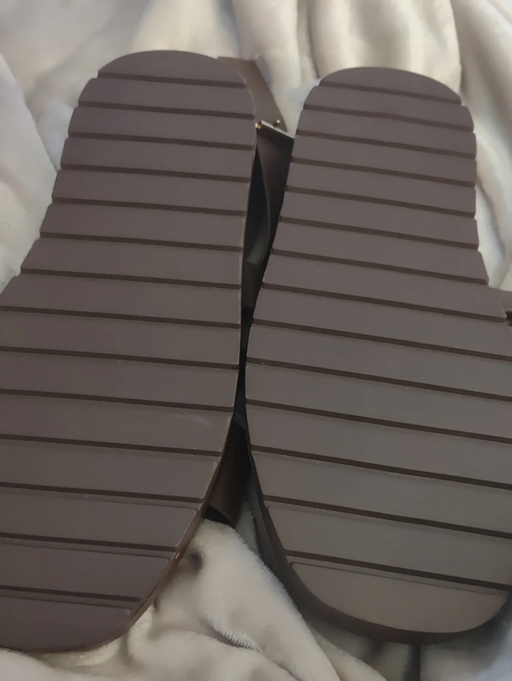 Brown Double-Strap Slide Sandals with Metal Buckle Accent
